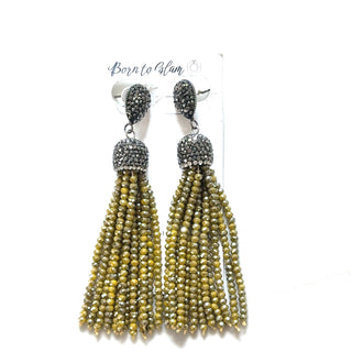 Olive Crystal Tassel Earrings - Born To Glam