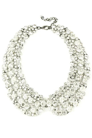 Crystal Diana collar necklace with clustered clear crystals on a silver-tone base for a sparkling statement neckline.