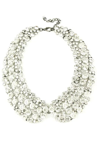 Crystal Diana collar necklace with clustered clear crystals on a silver-tone base for a sparkling statement neckline.