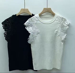 Off White Lace Embellished Top - Born To Glam