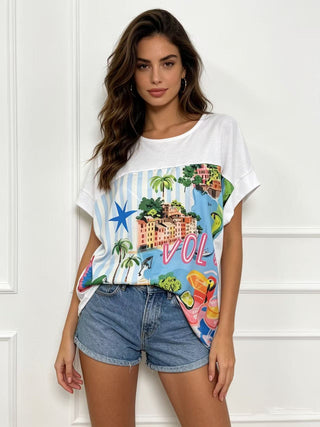 White Villa Print Graphic Tee - Born To Glam