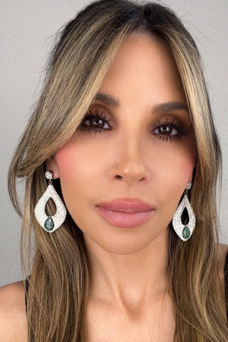 Crystal & Green Quartz Sterling Silver Statement Earring - Born To Glam