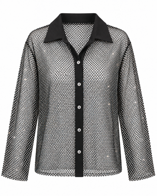 Black Sparkly Mesh Jacket - white background flat lay