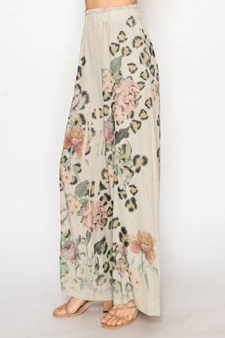 Rose Leopard Print Lurex Palazzo Pants - Born To Glam