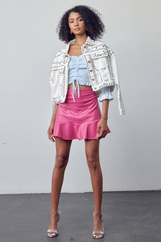 White Studded Oversized Denim Jacket - Born To Glam