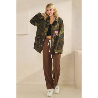 Camo Jacket with Mesh Sequins Contrast