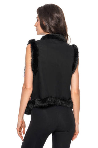Black Floral Faux Fur Vest - Born To Glam