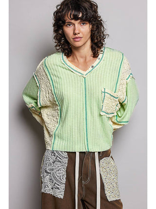 Natural Stitch Detail Balloon Long Sleeve Crop Top duplicate