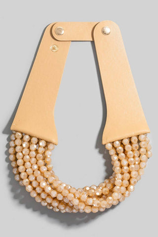 Faux Leather And Faceted Beads Statement Necklace - Born To Glam