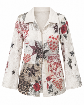 Star Rose Patchwork Lace Jacket - white background flat lay