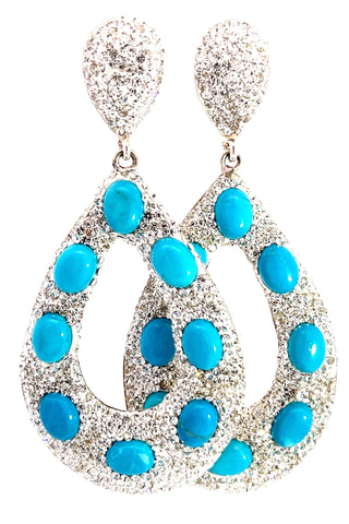 Open Teardrop Crystal & Turquoise 925 Sterling Silver Statement Earring - Born To Glam