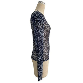 Leopard Print Mesh Slim Fit Top - 1