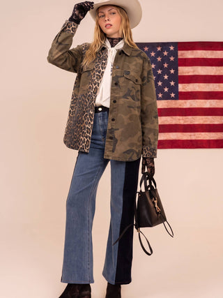 Leopard Camo Patchwork Utility Shirt Jacket - Faire photo 3