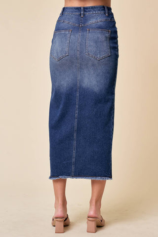 Dark Wash Midi Front Slit Denim Skirt - Born To Glam