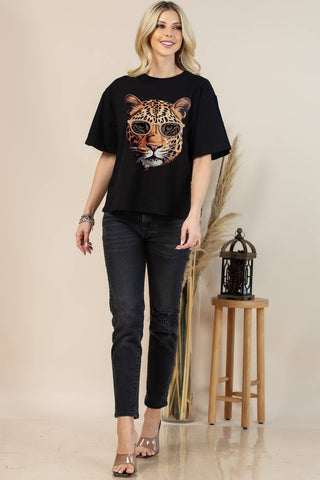 Tabitha Fashion Jaguar Face Print Oversize Tee - Born To Glam