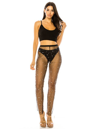 Black Pearl Rhinestone Mesh Pants – supplier view 5