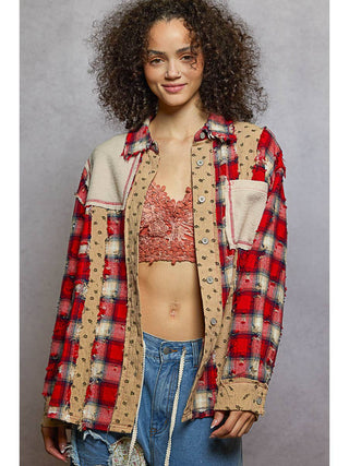 Red Patchwork Plaid Distressed Shirt duplicate