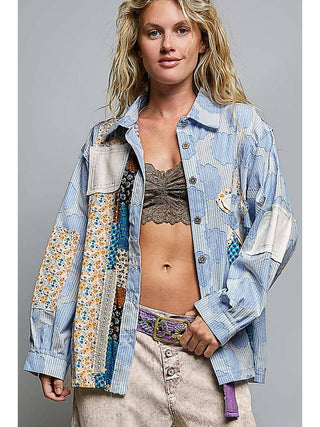 Black Stripe Floral Patchwork Shirt Top duplicate