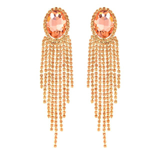Oval Rhinestone Crystal Halo Drop Tassel Earrings - Born To Glam