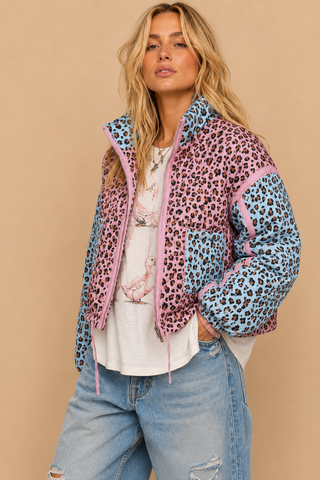 Pink Blue Wild Side Colorblock Puffer Jacket alternate view