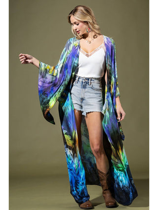 Florence vibrant floral gradient one sized kimono duster on a white background