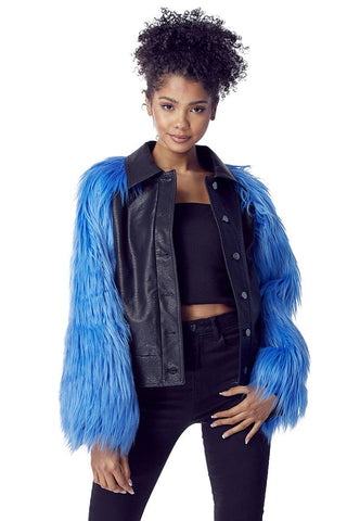 Blue Faux Fur Sleeves Jacket - Born To Glam