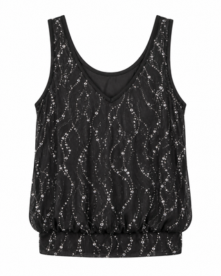 Black Rhinestone Swirl Tank Top - white background flat lay