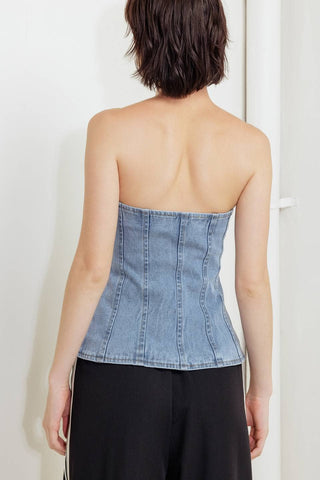 Split Hem Denim Strapless Top - Born To Glam