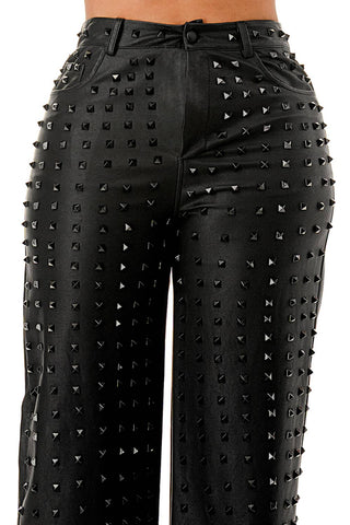 Studded Black Wide-Leg Pants - Born To Glam