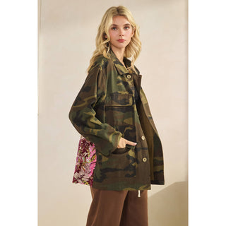 Camo Jacket with Mesh Sequins Contrast