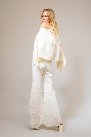 Mid Rise Lace Tiered Flare Denim Jeans - Born To Glam