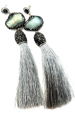 Grey Agate Statement Tassel Earring - Born To Glam