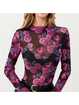 Fuchsia Rose Mesh Mock-Neck Top styled