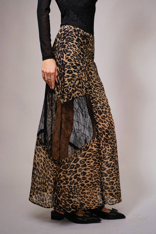 Leopard Lace Panel Maxi Skirt - Born To Glam