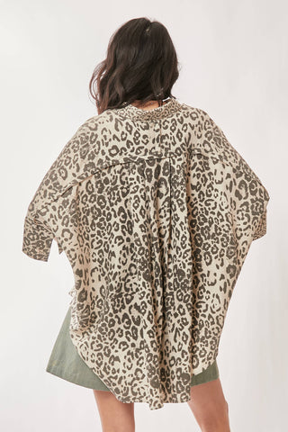 TAUPE LEOPARD ANIMAL PRINTED RIBBON RUFFLE SLEEVE SHIRT TOP - Born To Glam