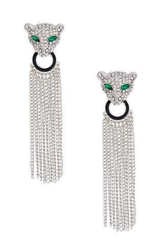 Silver Leopard Fringe Tassel Earrings - Born To Glam