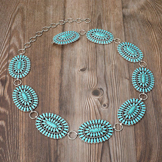 Boho Vintage Western Oval Turquoise Stone Concho Chain Belt - Born To Glam