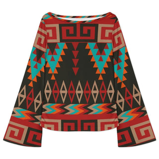 Baha Ranch Aztec Flare Sleeve Top - Born To Glam