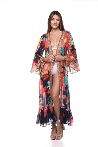 Red Floral Ruffle Duster - Born To Glam