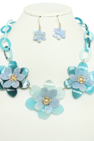 Lucite Cherry Blossom Necklace Set - Born To Glam