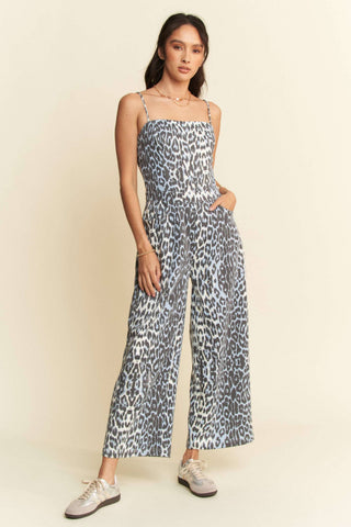 Leopard Spaghetti Straps Wide Pants Jumpsuit - Born To Glam