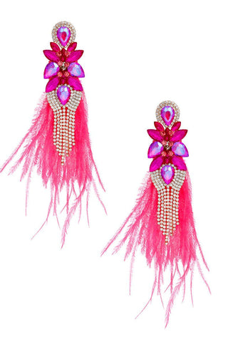 Tassel Fuchsia Feather Earrings - Born To Glam