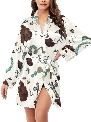 Turquoise and Brands Western Cowgirl Satin Robe