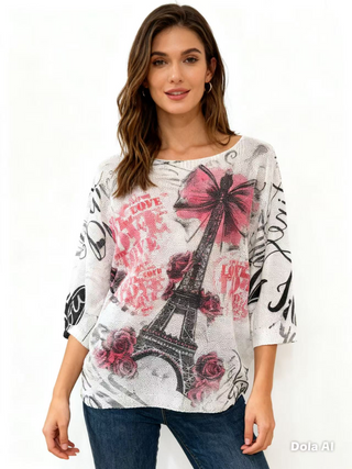 Style the Paris Romance Graphic Italian Knit Top exclusively at Born To Glam