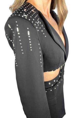 Cutout Rhinestone Blazer Mini Dress - Born To Glam