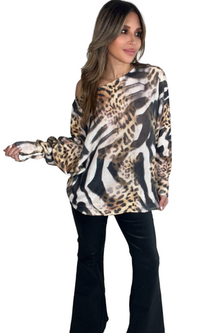Round Neck Printed Sweater - Born To Glam