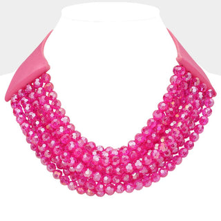 Chunky Acrylic Beaded Multi Layered Faux Leather Necklace - Born To Glam