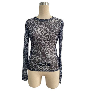 Leopard Print Mesh Slim Fit Top - 1