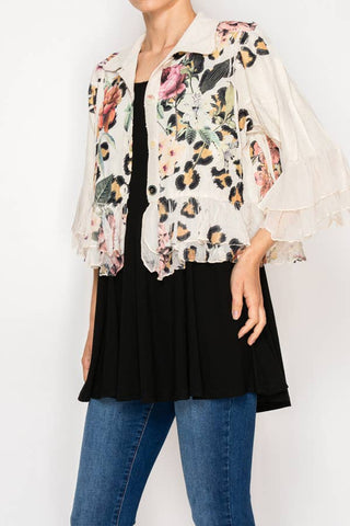 Ruffle Sleeve Floral Leopard Print Jacket - Born To Glam