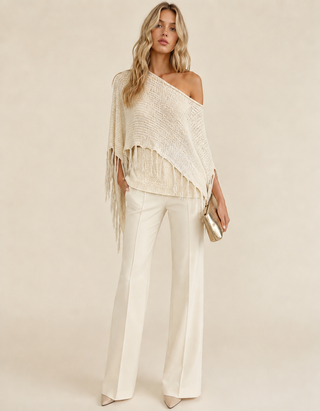 White Fringe Knit Sweater Top - Born To Glam
